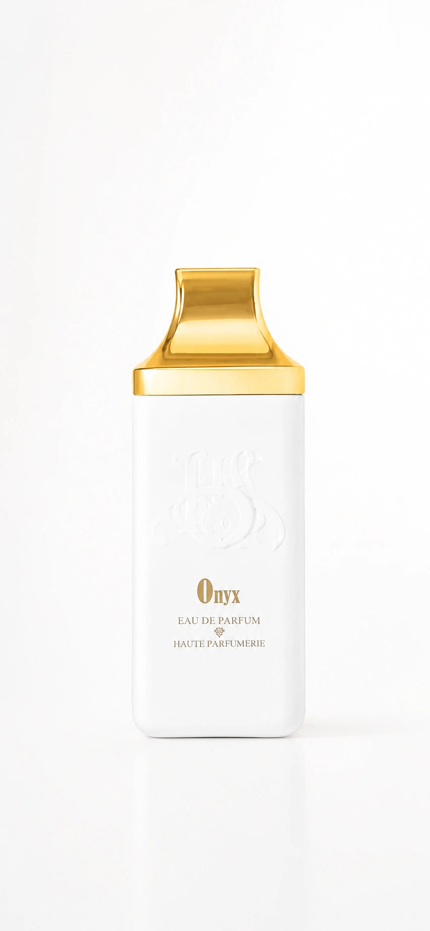 Lujoso frasco de diseño exclusivo y elegante del perfume Onyx de Al-Jazeera Perfumes.