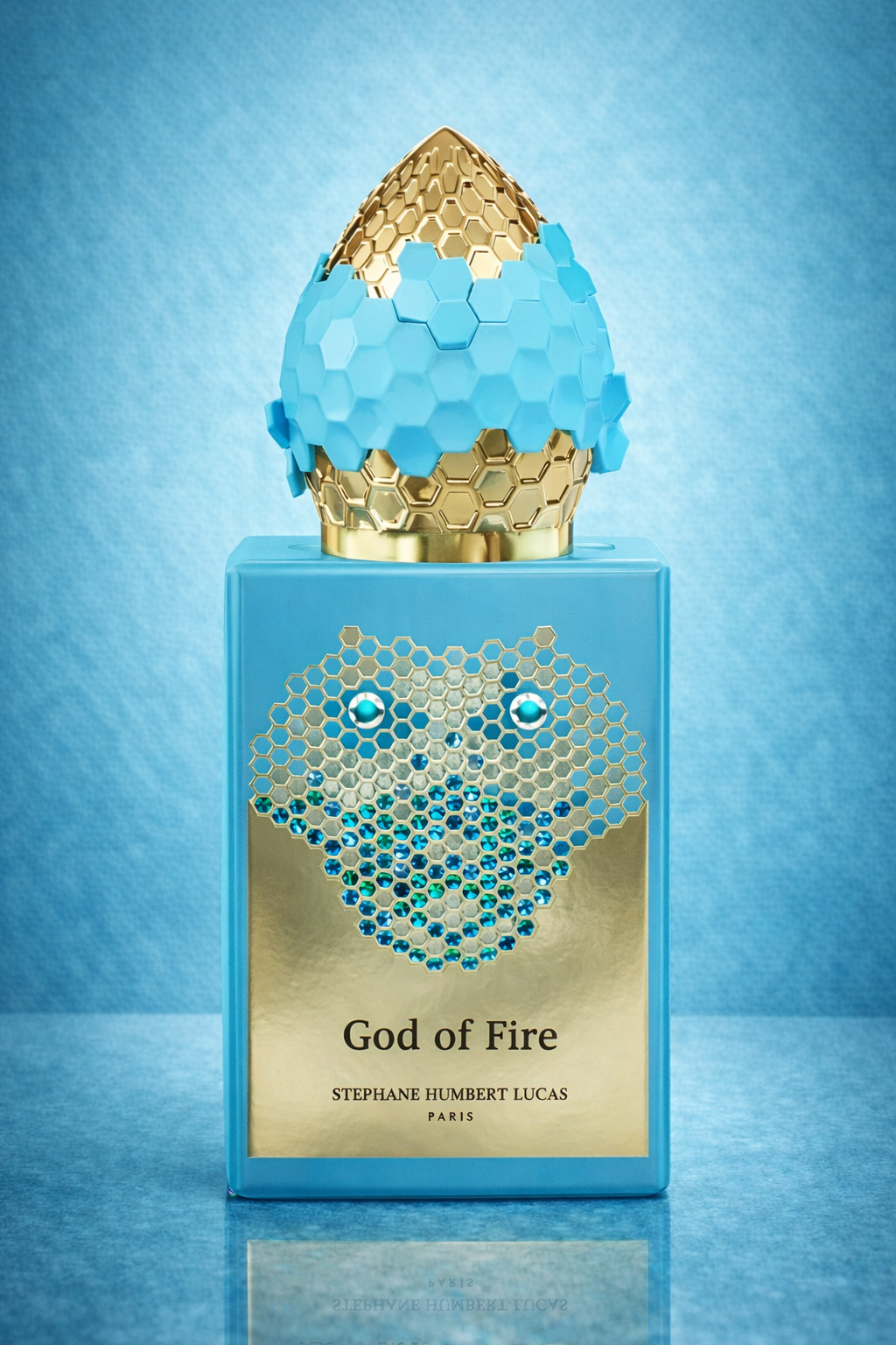 Muestra original Stephane Humbert Lucas God of Fire, perfume de lujo inspirado en México.