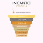 Pirámide olfativa Amouage Search: limón, lima, incienso y maderas oscuras.