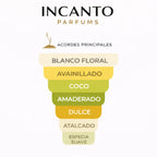 Ingredientes de Soleil Blanc Tom Ford: coco, pistacho y flores blancas sobre fondo cálido.