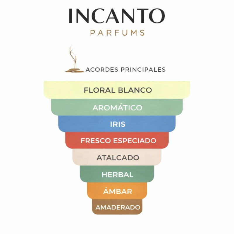Composición de Versace The Dreamer: flor de tabaco, iris, lirio y un fondo de estoraque.